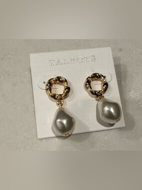 Talbots Gold-Tone Knot Drop Pearl Earrings